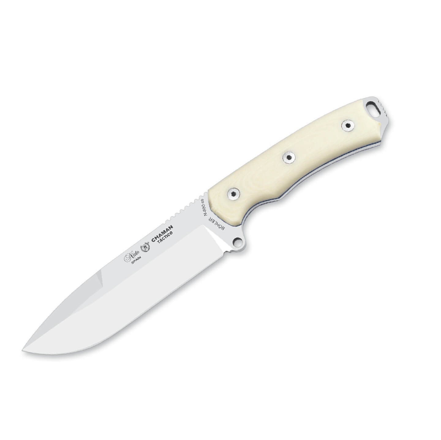 Cuchillo Nieto Chamán Táctico básico con mango de micarta blan...