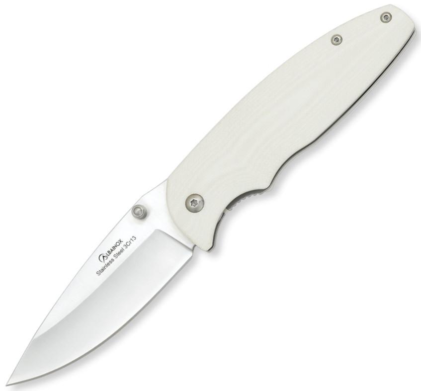Navaja de bolsillo de Albainox con mango de G10 de color blanco y...