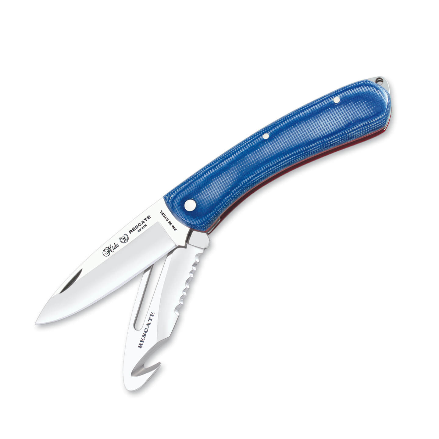 Cuchillo Nieto Chamán Macro con kit plus con mango de katex azul y hoja de acero Vanadio 1.4116 de 14.5 cm