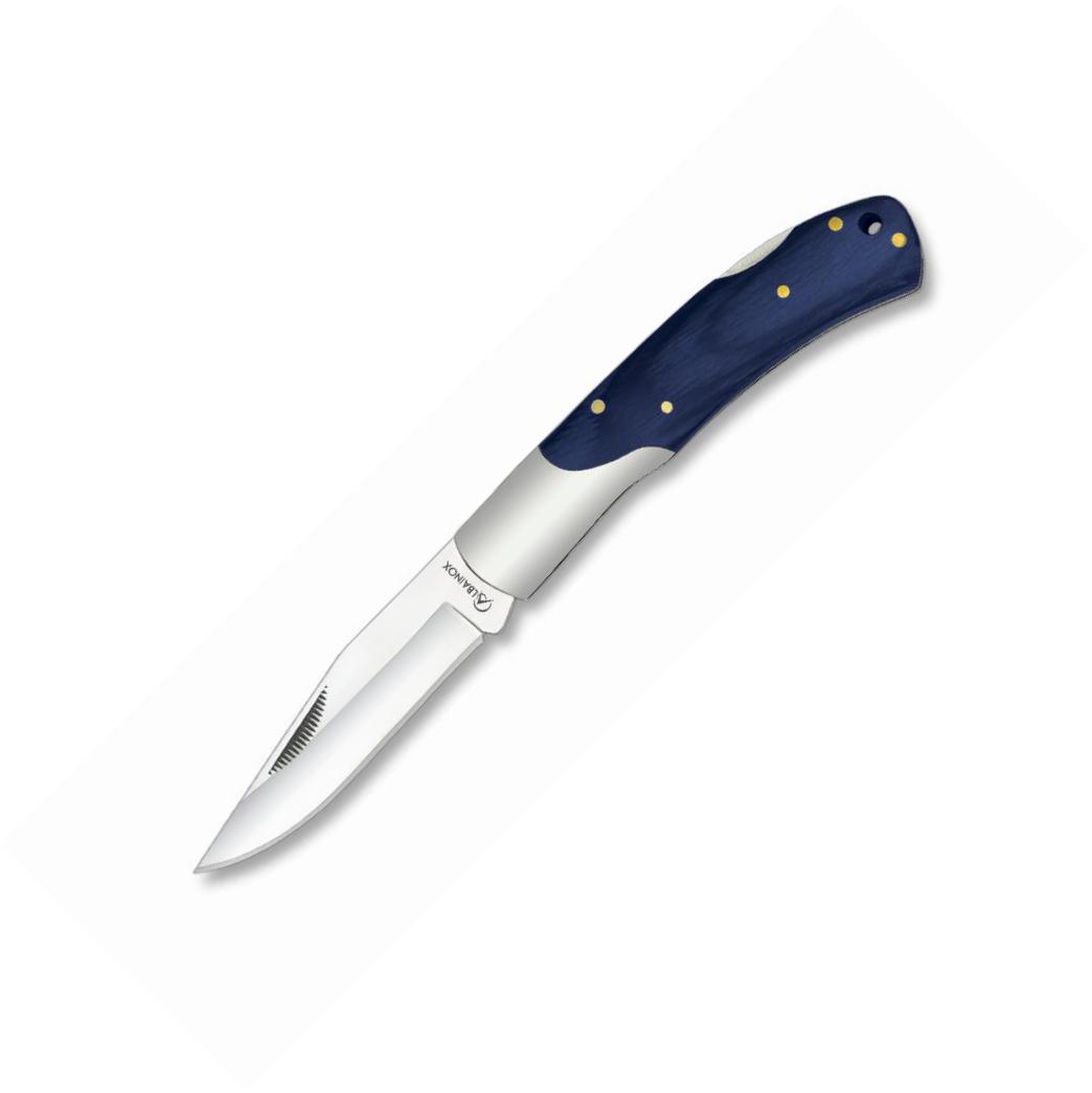 Navaja de Albainox con cachas de stamina azul, virola de acero y ...