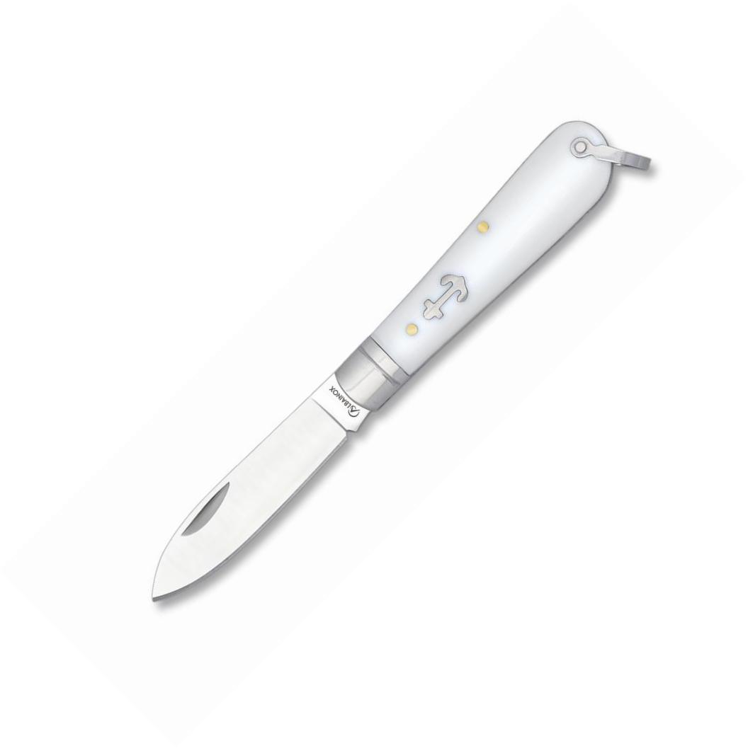 Navaja marinera de Albainox con mango ABS blanco y hoja de 7,7 cm