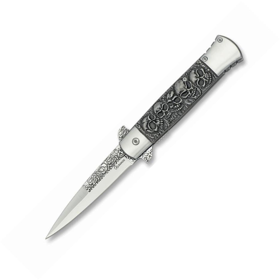 Navaja Albainox con sistema FOS, mango de calaveras de acero y ho...