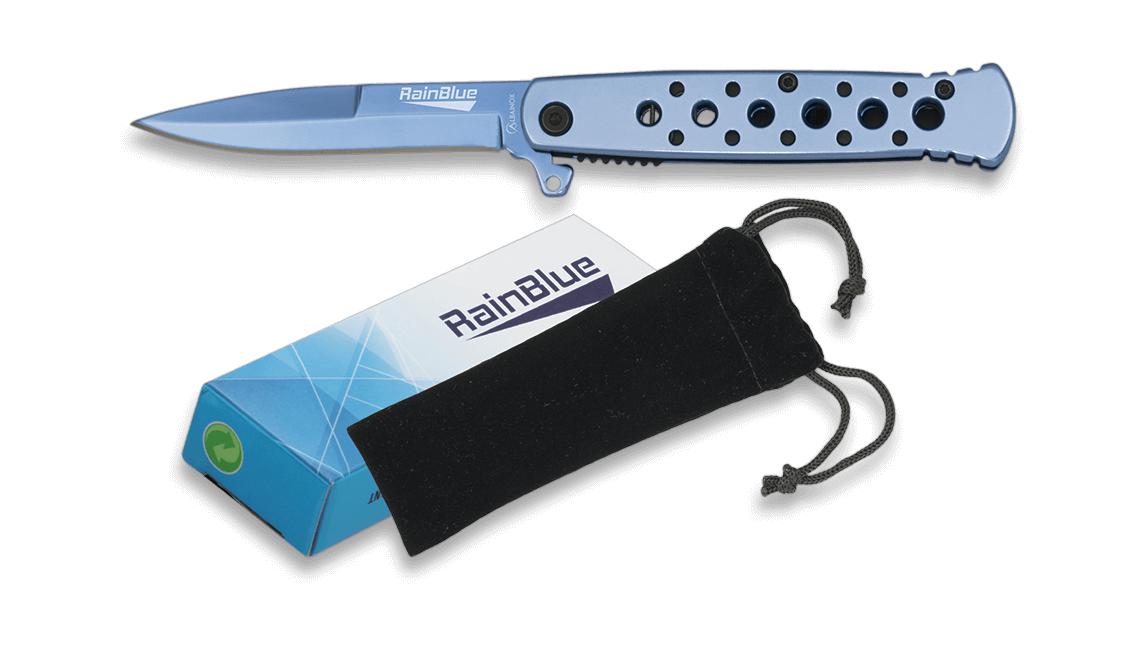 Navaja Rainblue con clip, FOS, funda de terciopelo y hoja de 8,2 cm