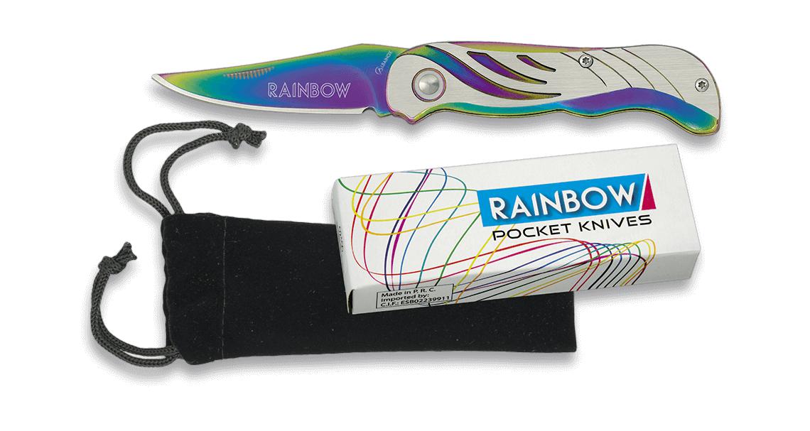 Navaja de fantasía Rainbow con mango de acero y hoja de 6,4 cm