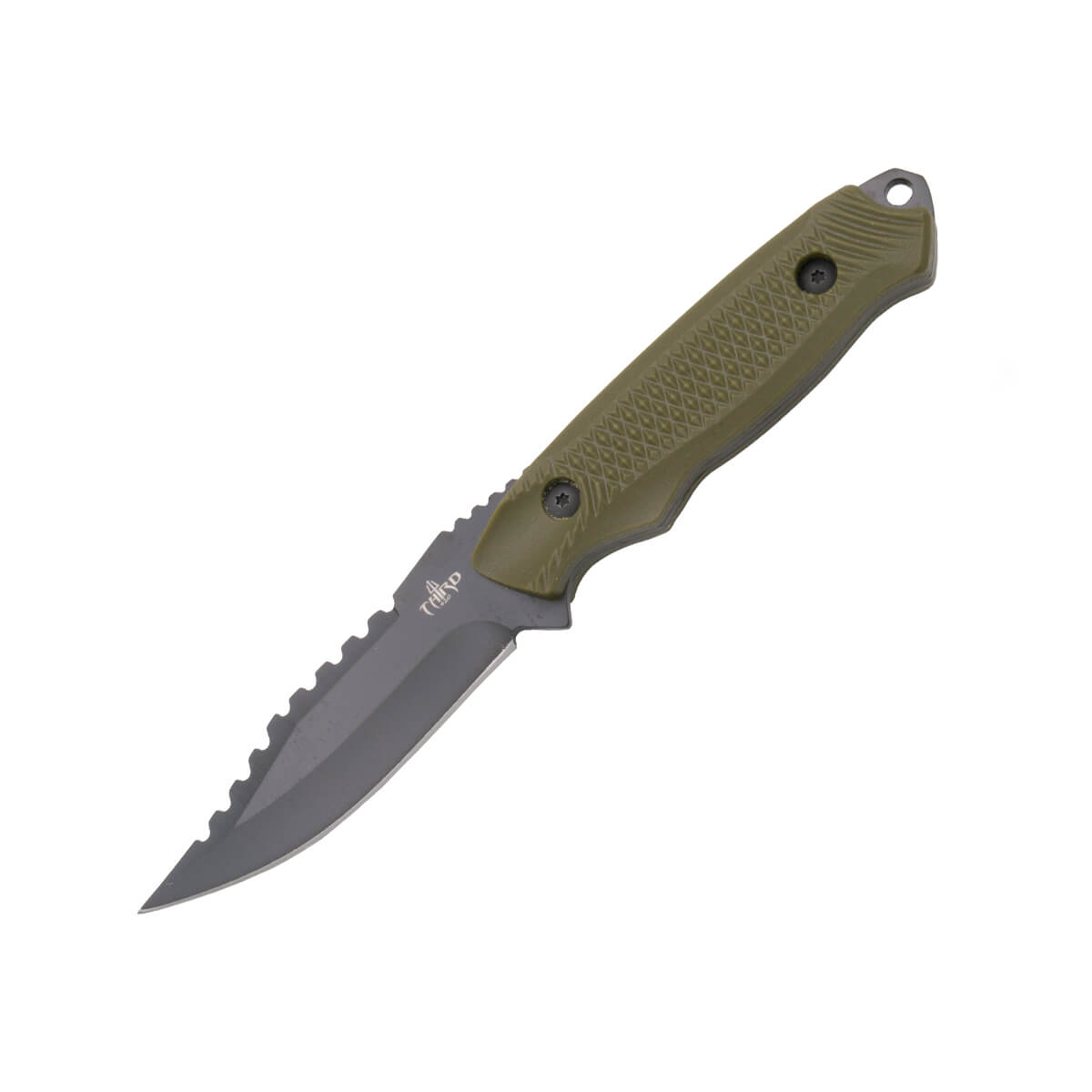 Cuchillo táctico con mango de ABS verde y hoja de acero 420 de 9...