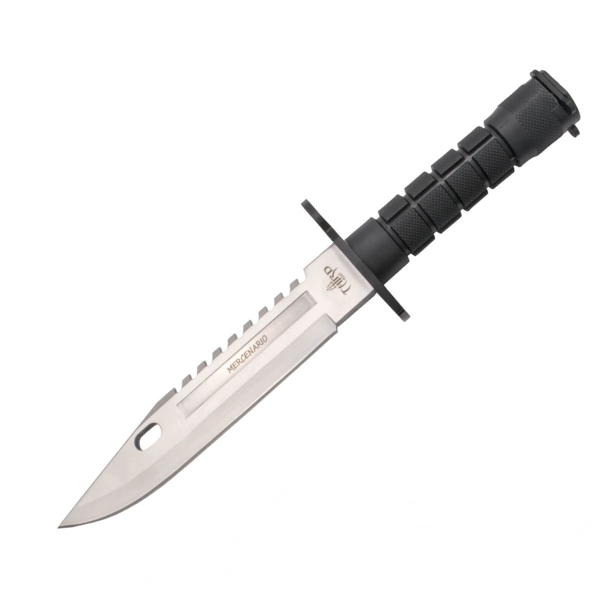 Cuchillo táctico con hoja satinada de 19.5 cm y mango de ABS neg...