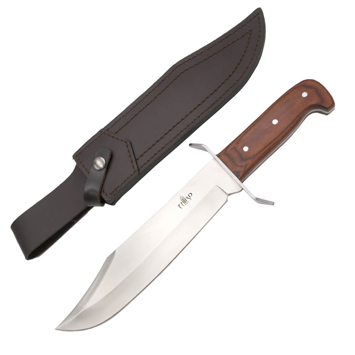 Cuchillo de caza enterizo con hoja bowie de 25 cm y mango de pakkawood