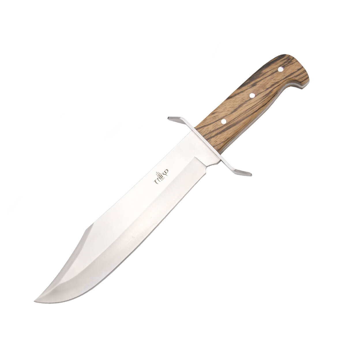 Cuchillo de caza enterizo con hoja bowie de 25 cm y mango de zebr...