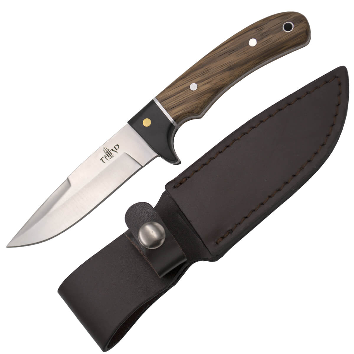 Coltello da caccia con manico in legno di zebrano e lama in acciaio 440 da 10,6 cm