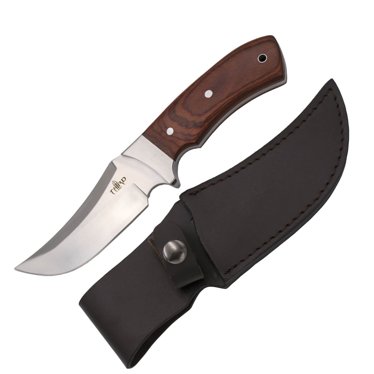 Faca de caça de uma peça com lâmina de 12 cm e cabo de pakkawood com virola de aço inoxidável