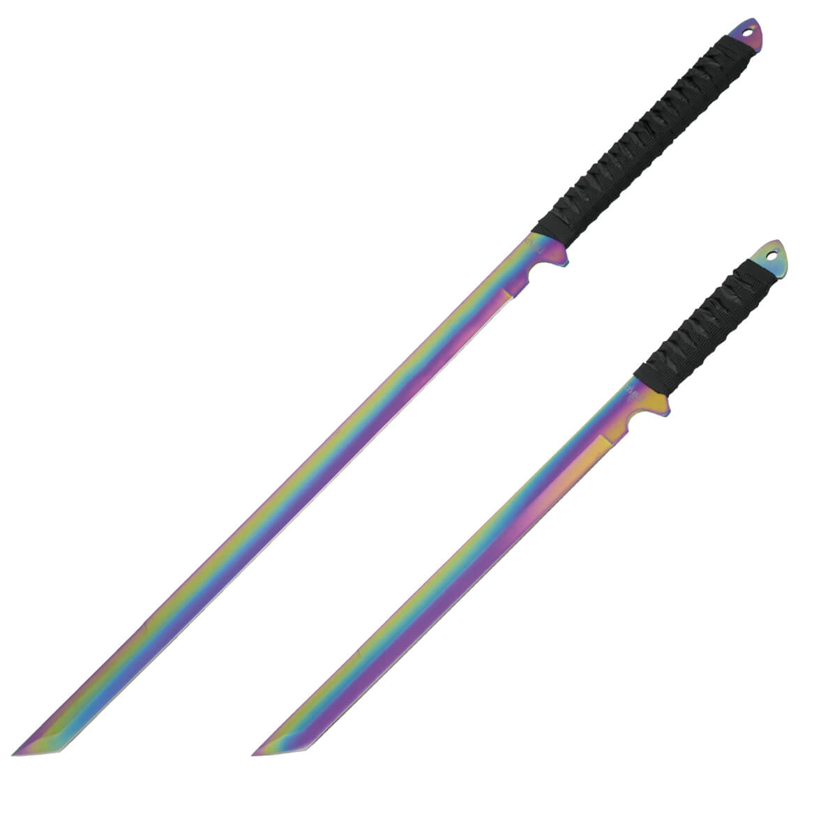 Set aus zwei Macheten mit Regenbogen-Finish und schwarzem Saitengriff H0128C