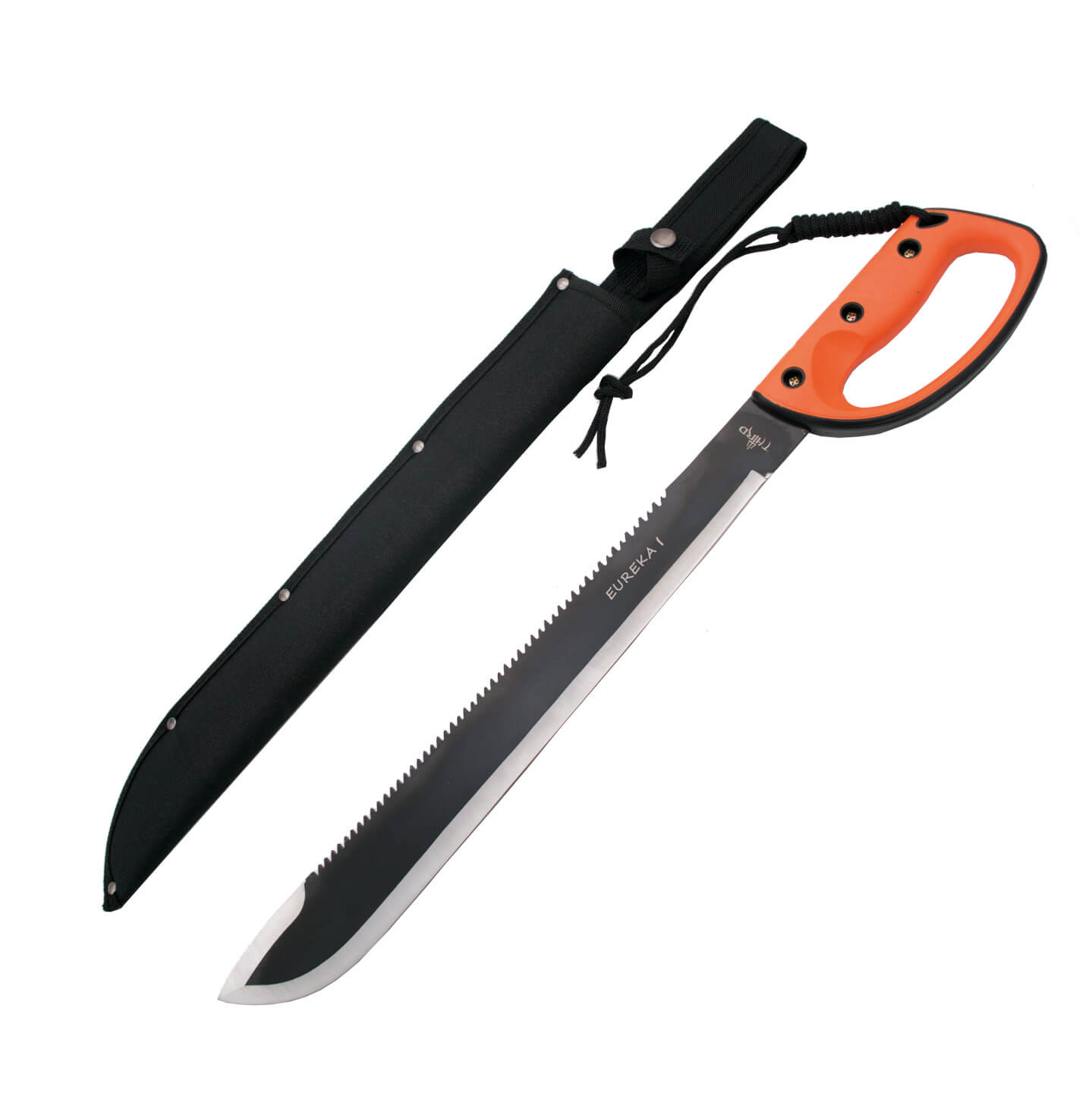 Große 61,5 cm lange Rohrschneider-Machete mit schwarzer Klinge und Griff aus ABS und orangefarbenem Gummi S2020