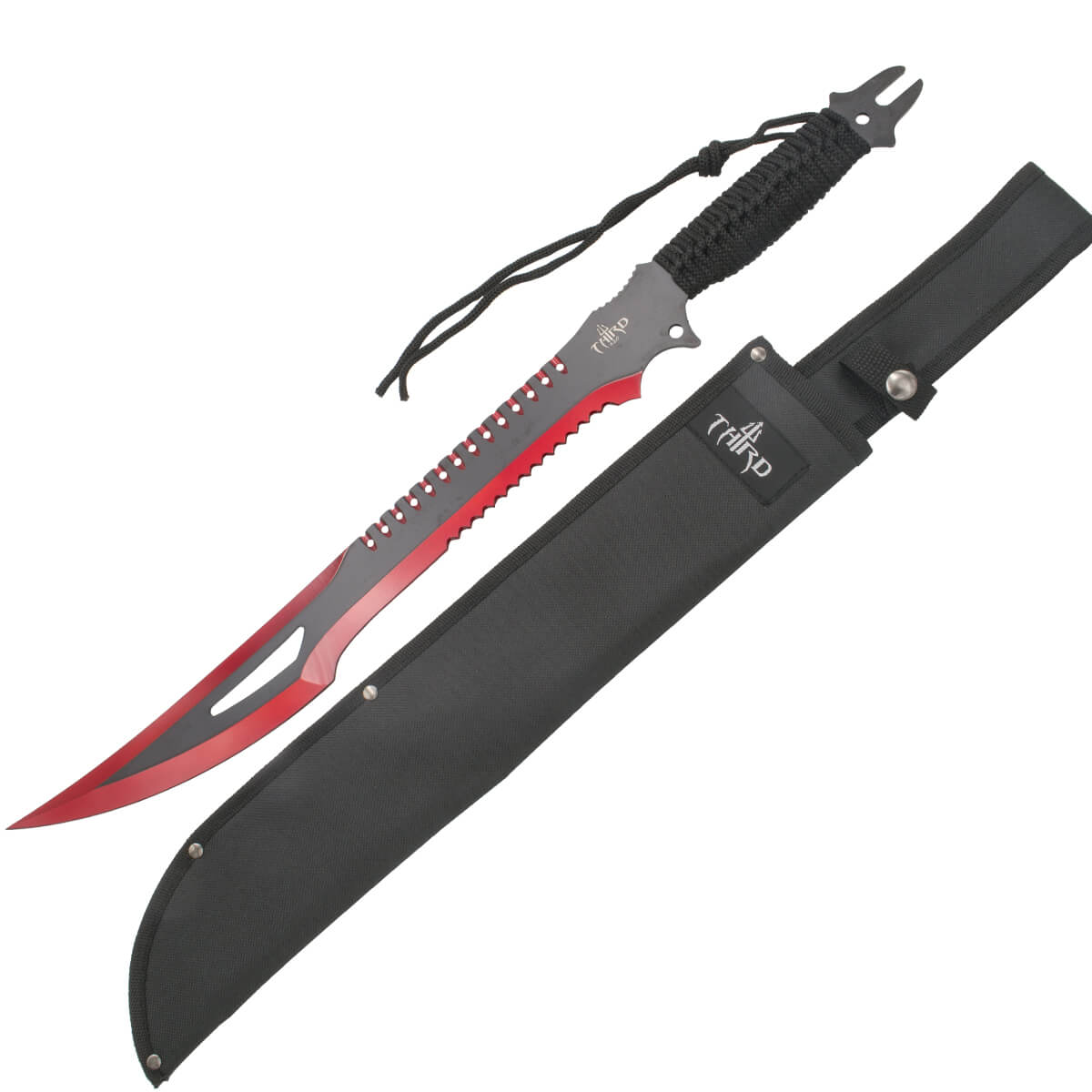 Grande machete taglia canna da 63,5 cm con lama nera e manico a corda rosso nero H0063RD