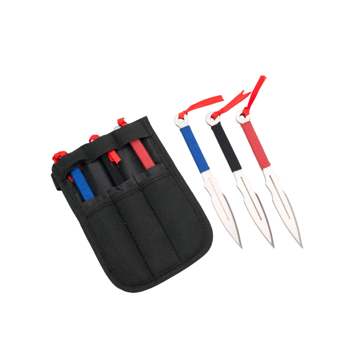 Set of 6 throwing knives with satin-finish blade and strung handl...