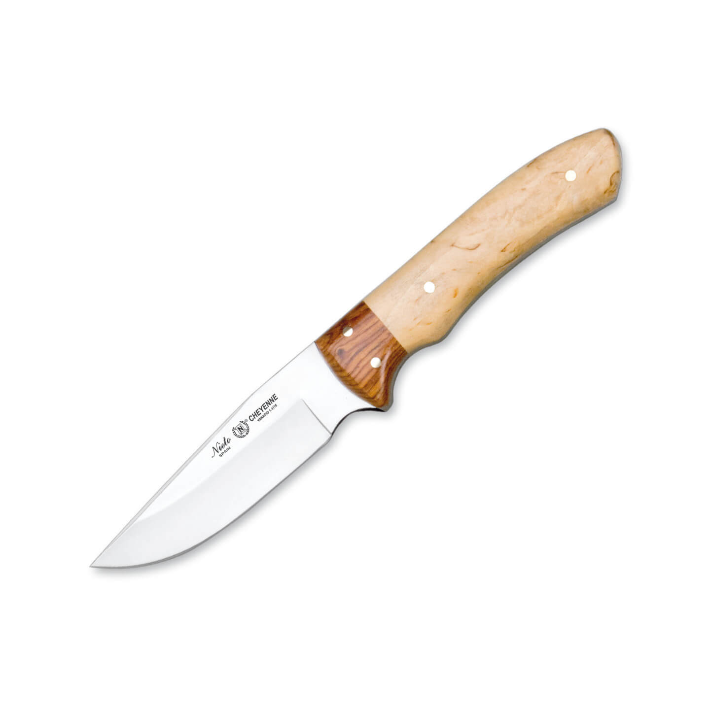 Faca de caça Nieto Cheyenne com bétula crespa e cabo de madeira c...