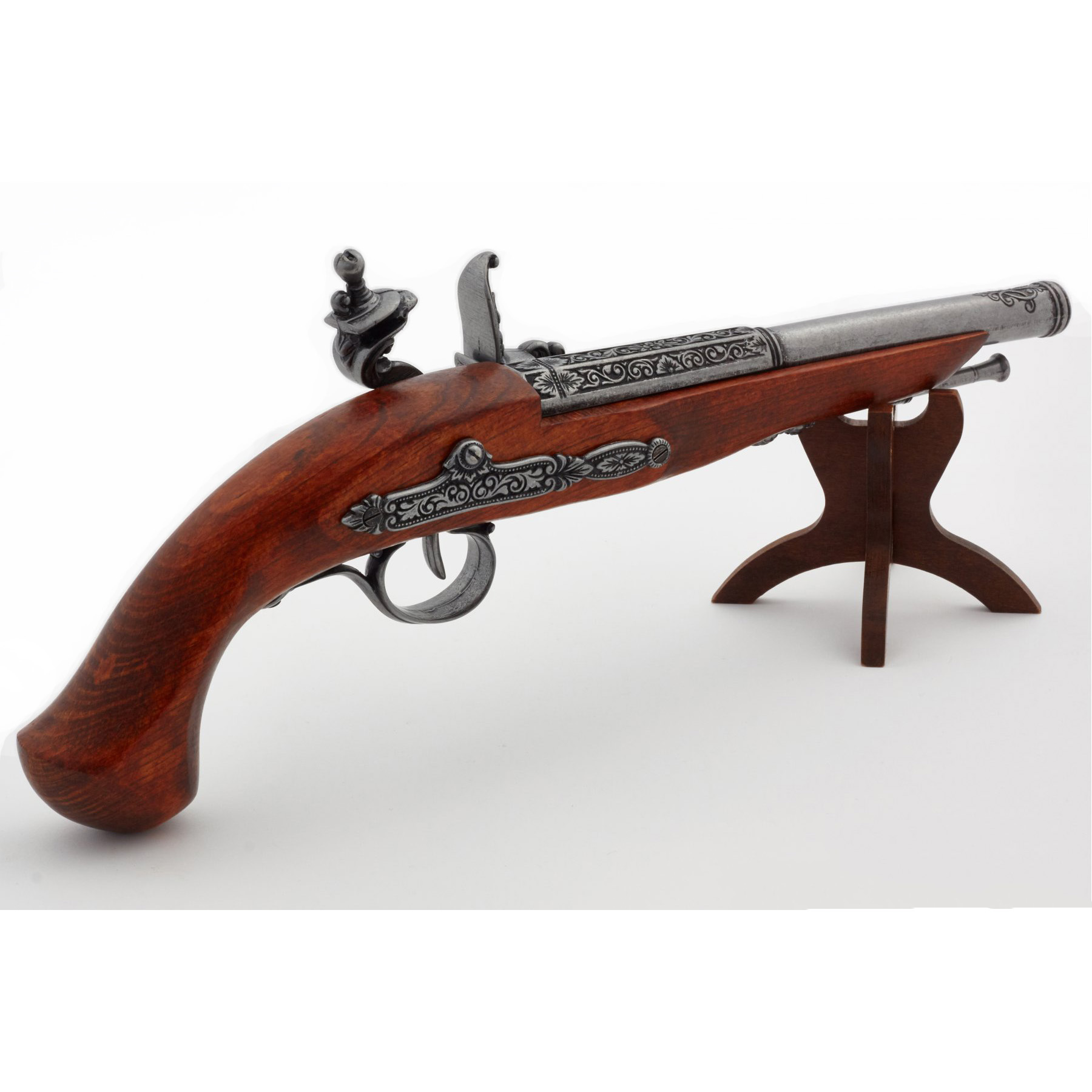 Linkshänder-Steinschlosspistole aus dem 18. Jahrhundert aus Holz und Metall