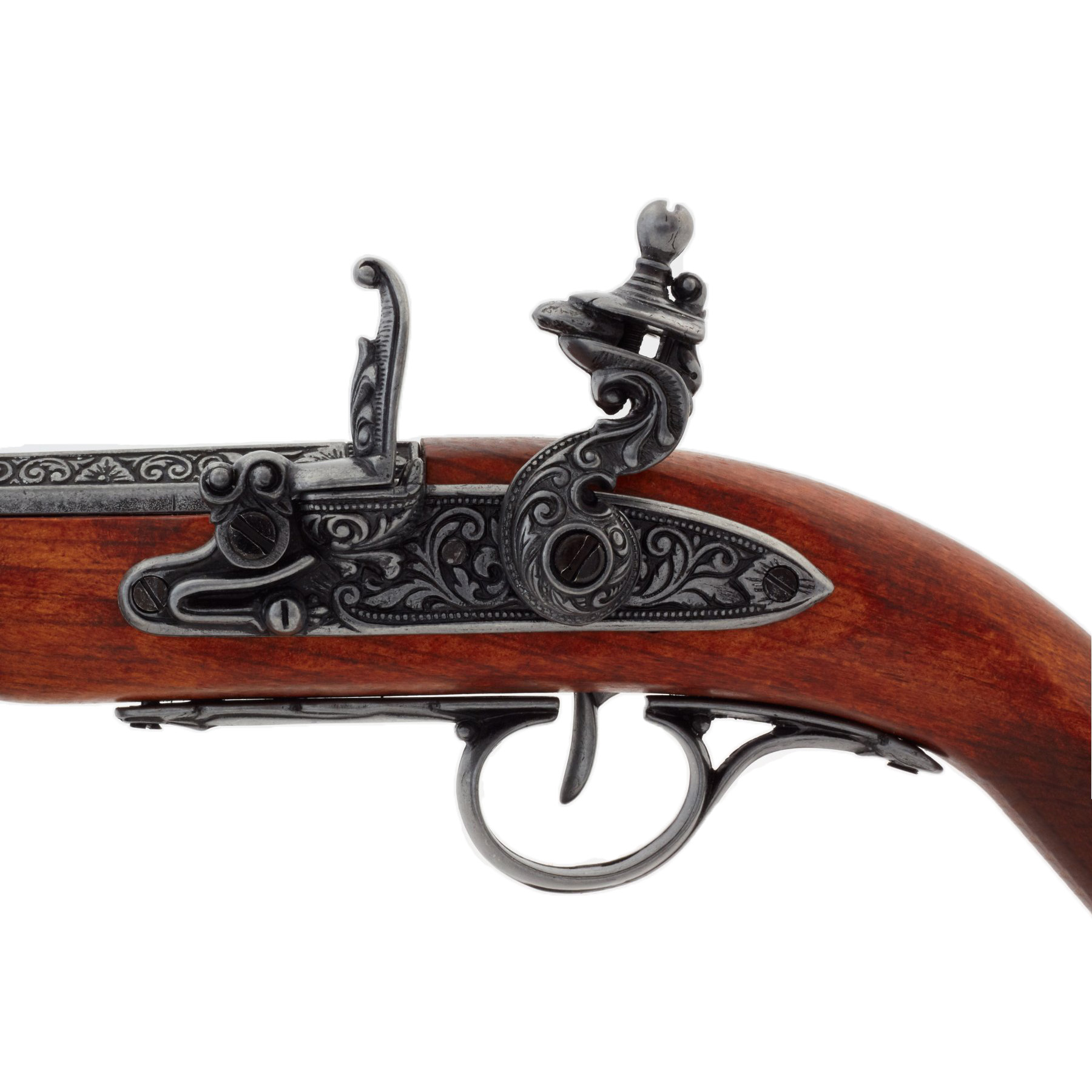 Linkshänder-Steinschlosspistole aus dem 18. Jahrhundert aus Holz und Metall