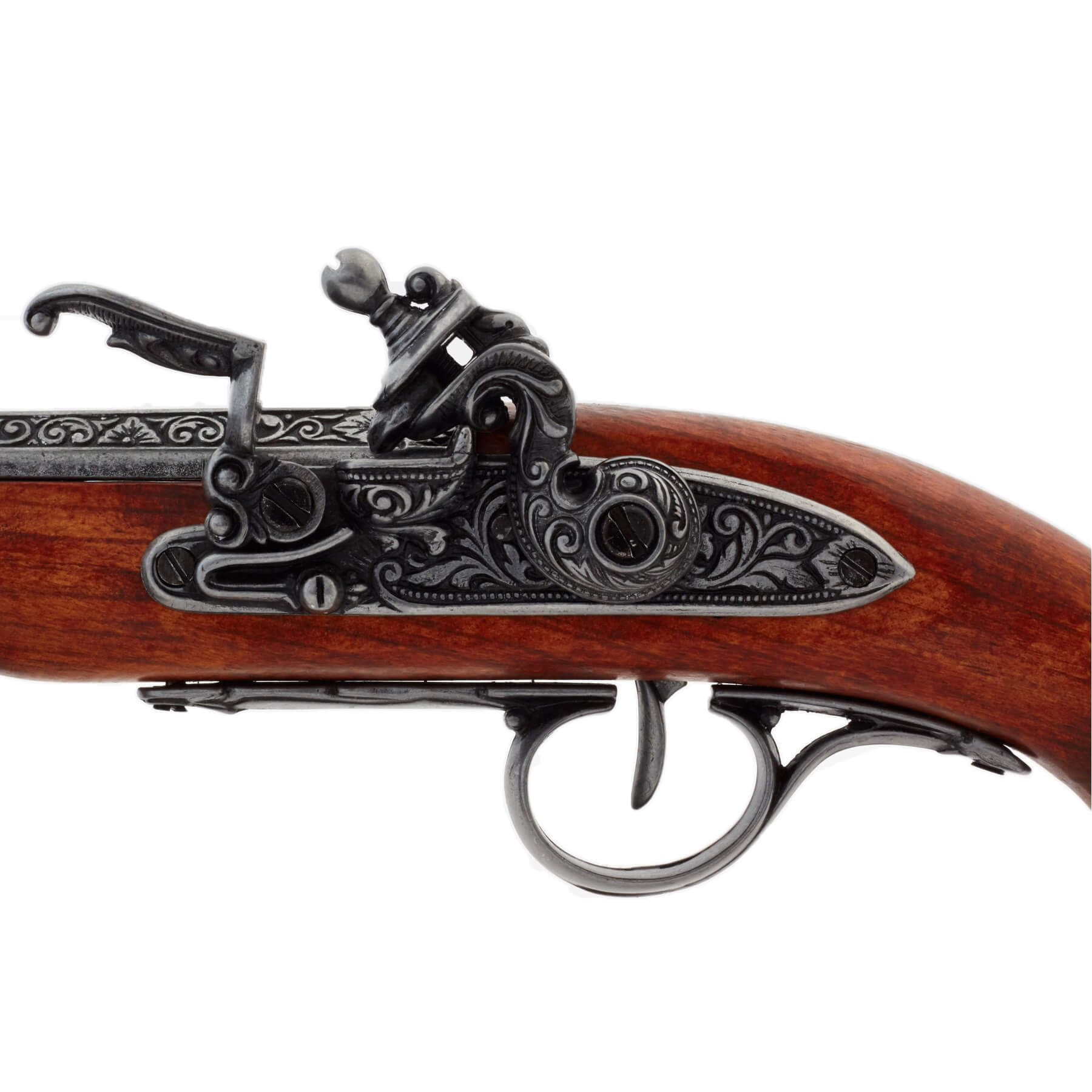 Linkshänder-Steinschlosspistole aus dem 18. Jahrhundert aus Holz und Metall