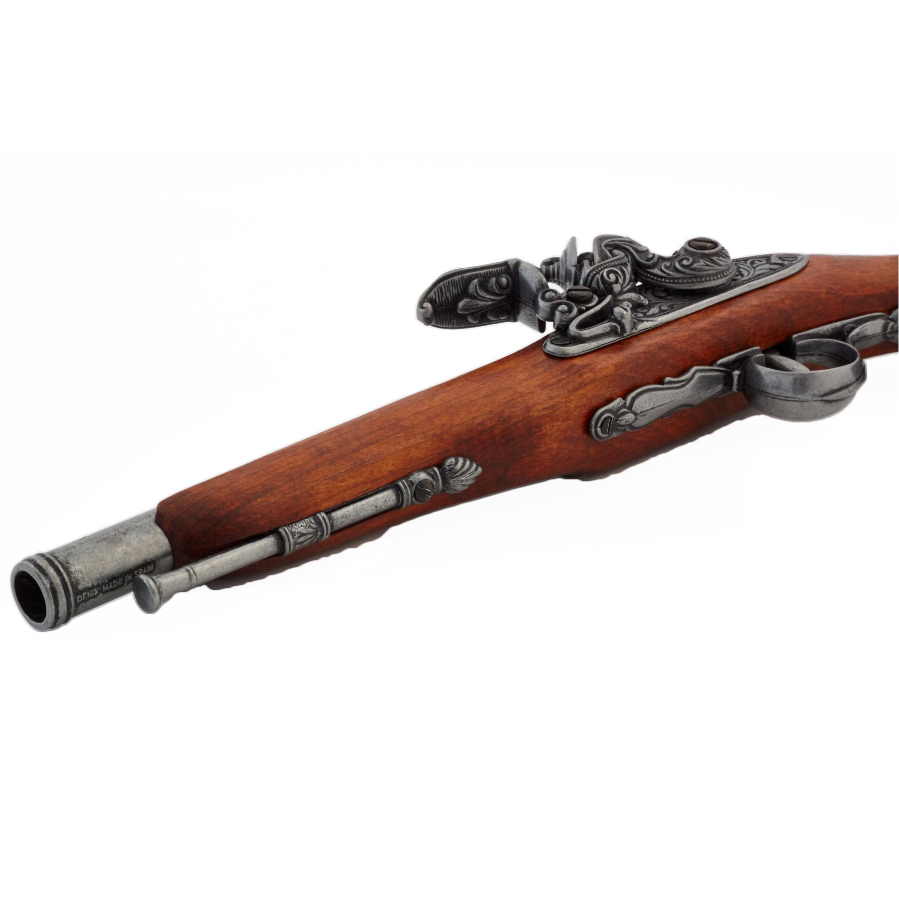 Linkshänder-Steinschlosspistole aus dem 18. Jahrhundert aus Holz und Metall