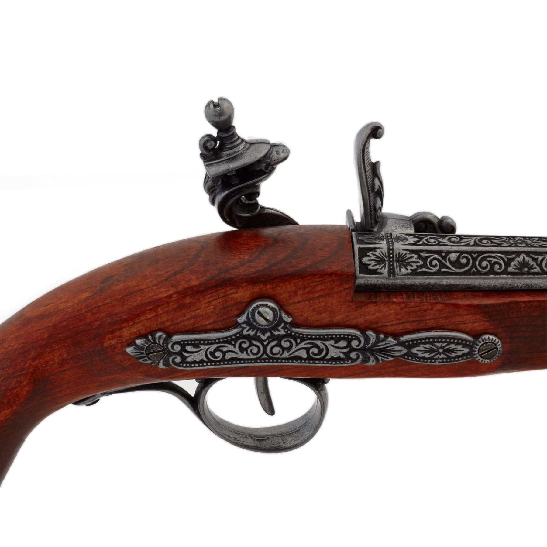 Linkshänder-Steinschlosspistole aus dem 18. Jahrhundert aus Holz und Metall