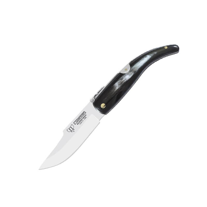 Taschenmesser von Albacete Cudeman. Polierter Stierhorngriff. Mova-Stahl. Skay-Scheide.
