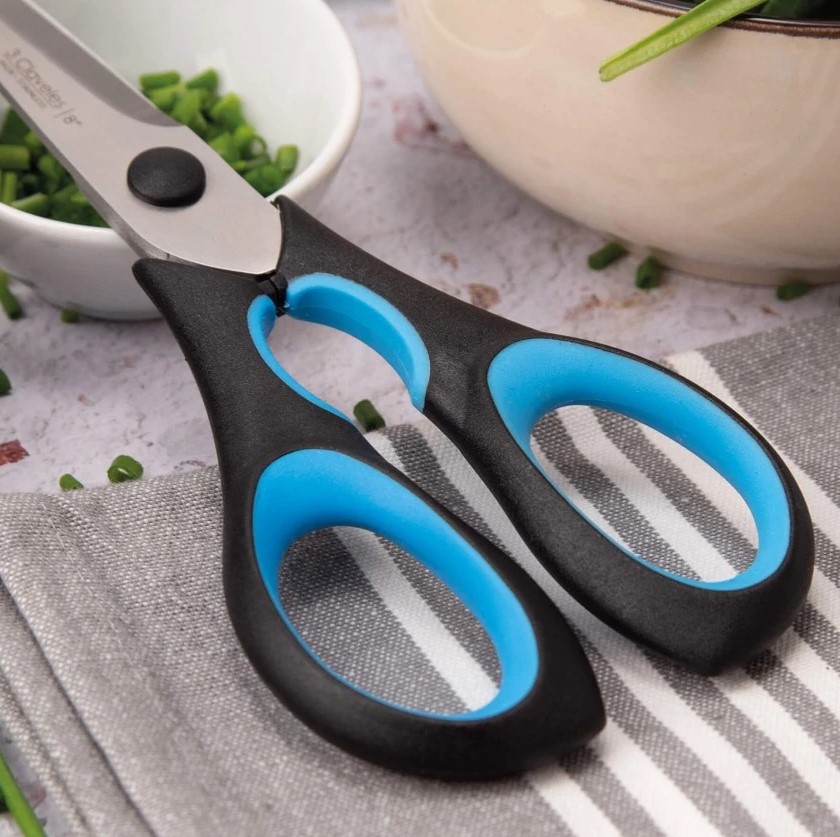 Ciseaux de cuisine Ergo 8" avec poignée ergonomique soft grip bleue