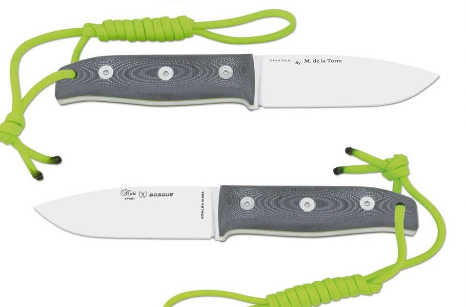 Faca bushcraft Nieto Bosque com cabo cinza G10 e lâmina de aço Bohler N695