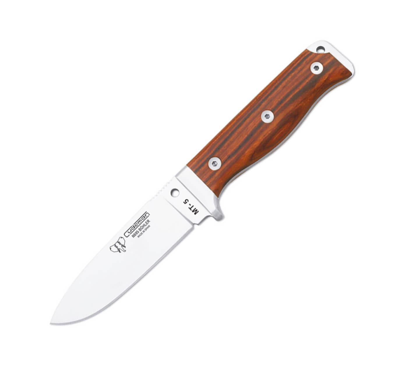 Cudeman MT5 knife. Cocobolo mango. Böhler N-695 steel. Leather case. Full kit