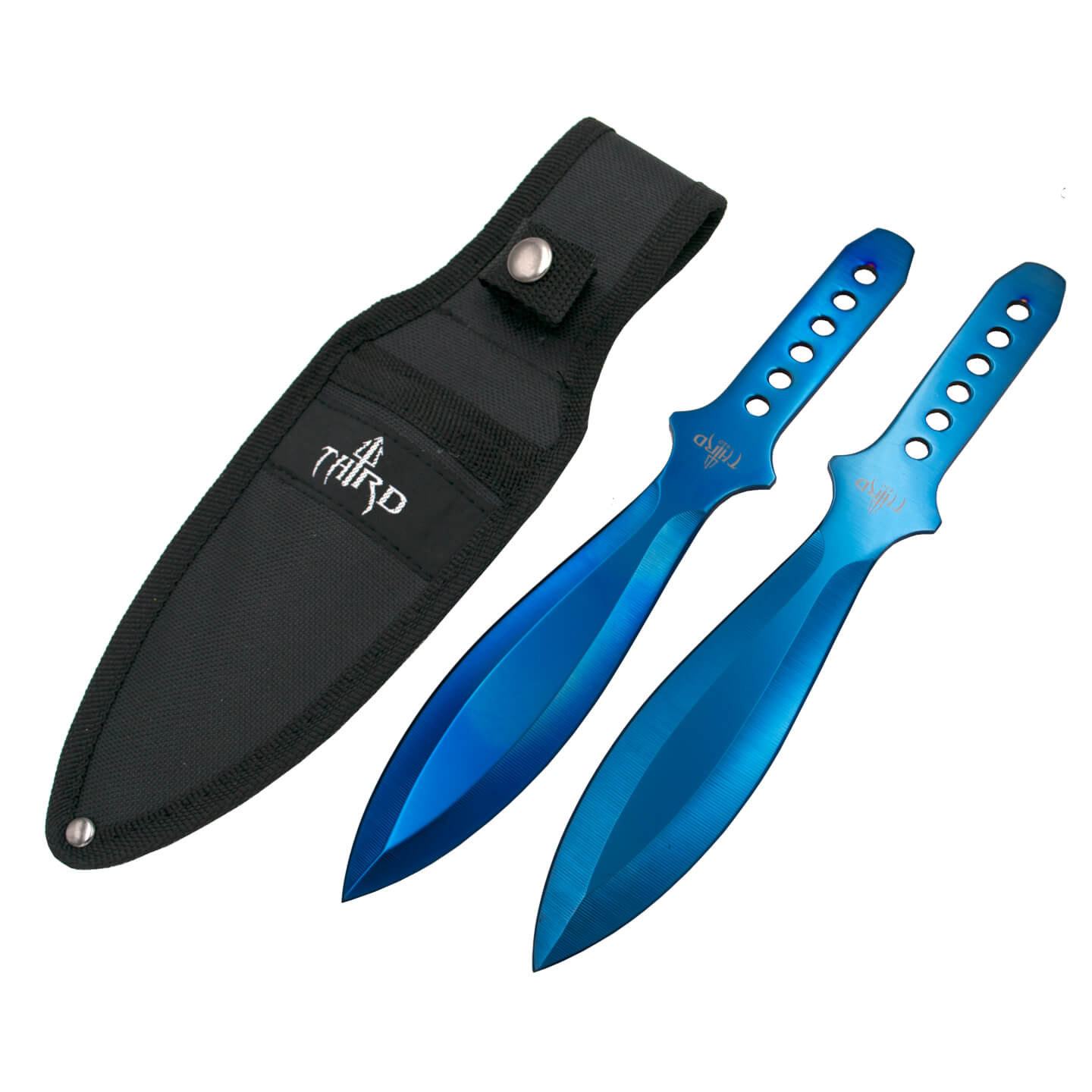 Set of two 23 cm bright blue titanium-plated throwing knives H712...