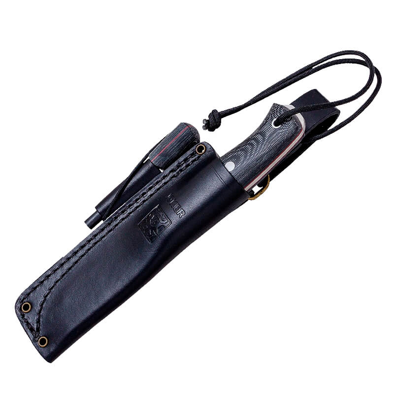 Joker BS9 Ember Bushcraftmesser mit schwarzem Micarta-Griff und Sandvik 14C28N-Klinge mit Feuerstein