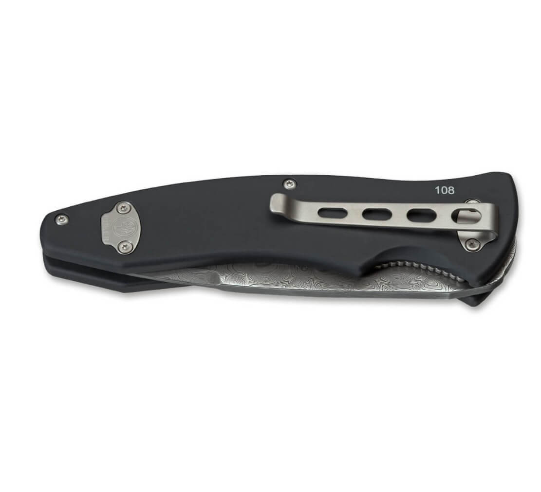 Coltellino tascabile Boker Tirpitz-Damast 42 collection con lama in damasco e manico in alluminio e noce