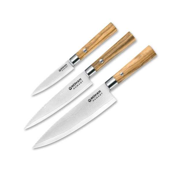 Set aus drei Küchenmessern Damascus Olive Knife Trio von Böker