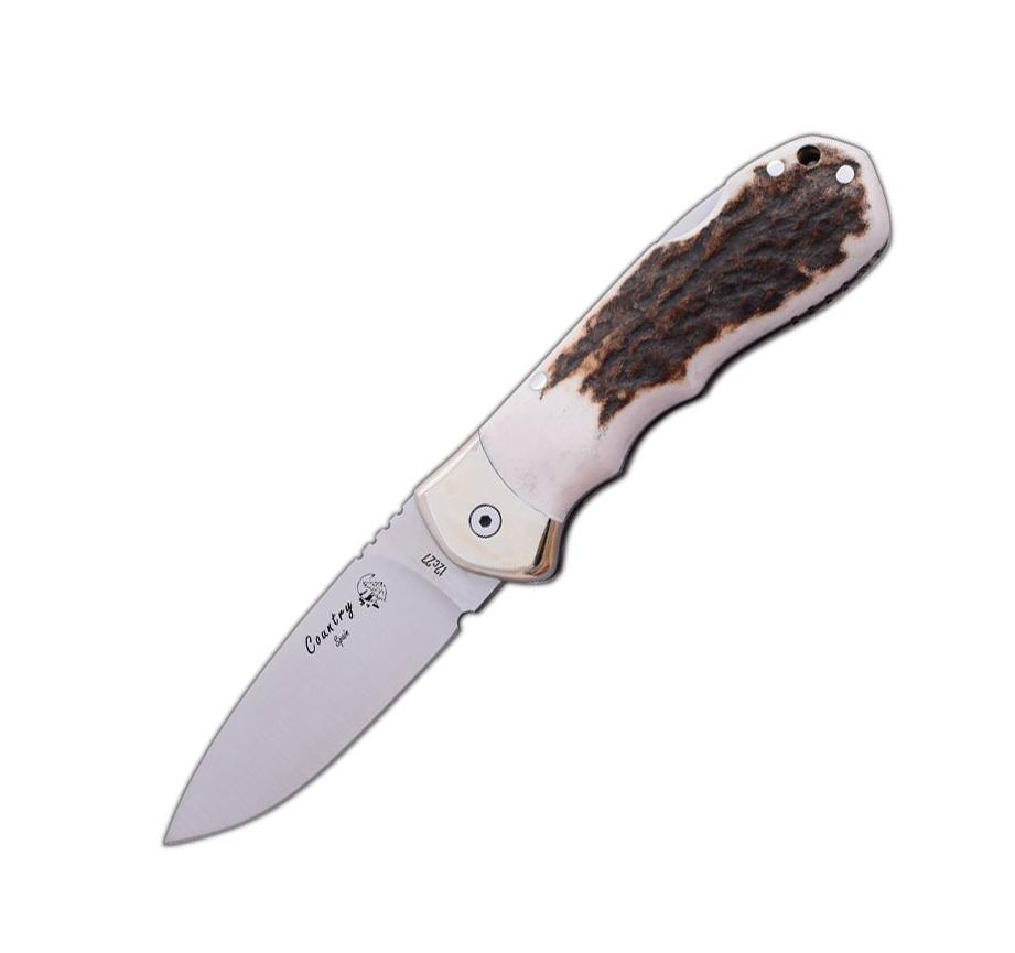 Coltello JV Country con manico in corna di cervo e bolster in alp...