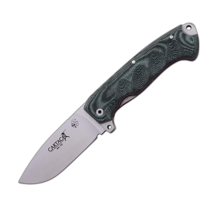 Couteau de poche JV Cartago avec manche en micarta vert et étui e...