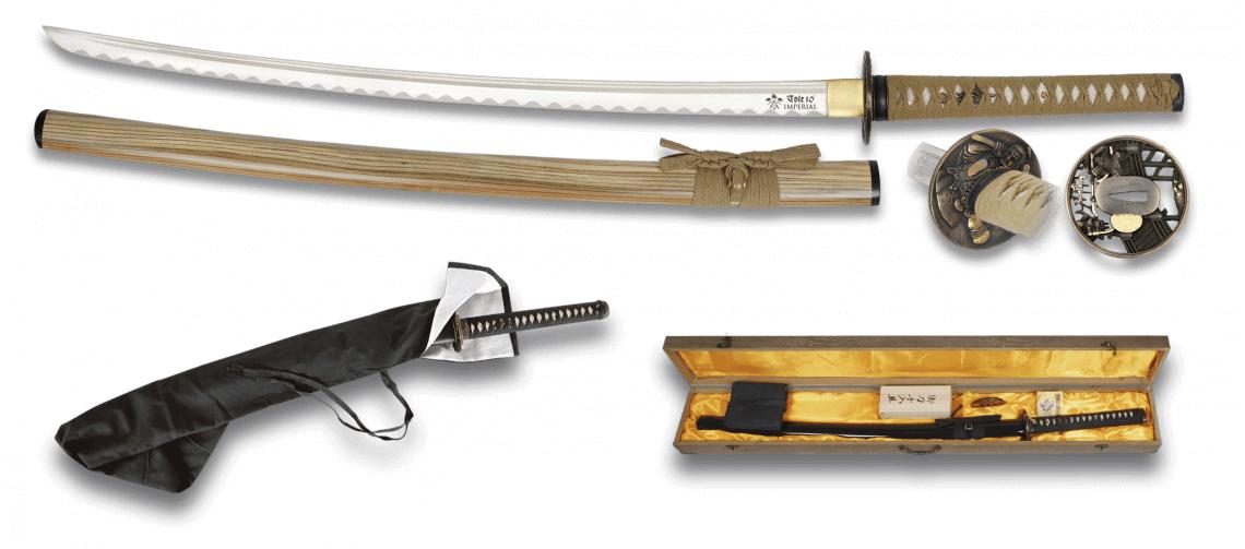 Katana Tole10 Imperial con accesorios, mango encordado verde y ho...
