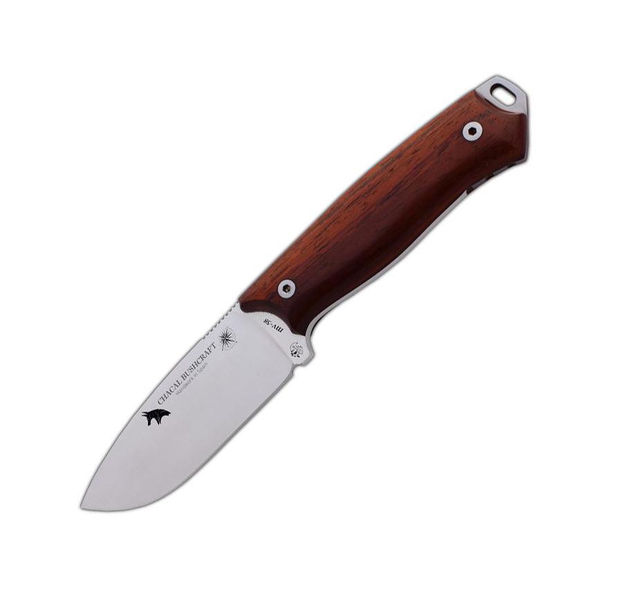 Faca tática JV Chacal bushcraft com cabo de madeira cocobolo e ba...