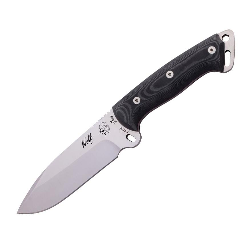 Faca Wolf J&V com cabo de micarta preto e bainha de cordura