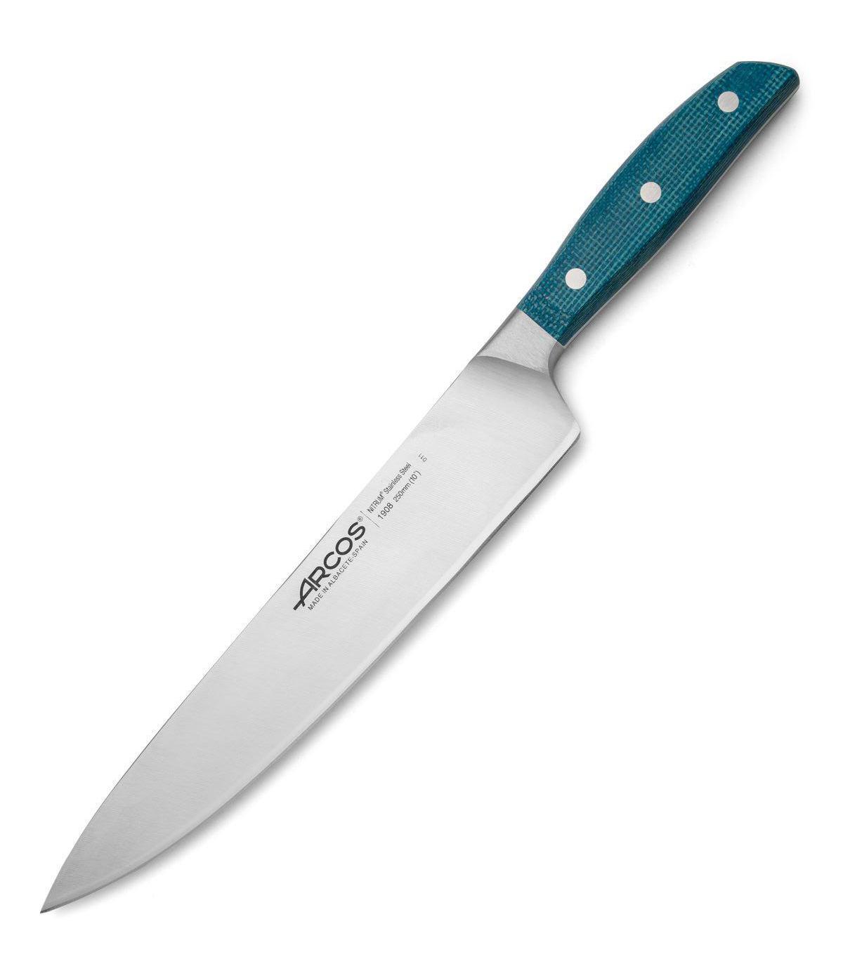 Cuchillo cocinero 250 mm Arcos Brooklyn con mango de micarta azul