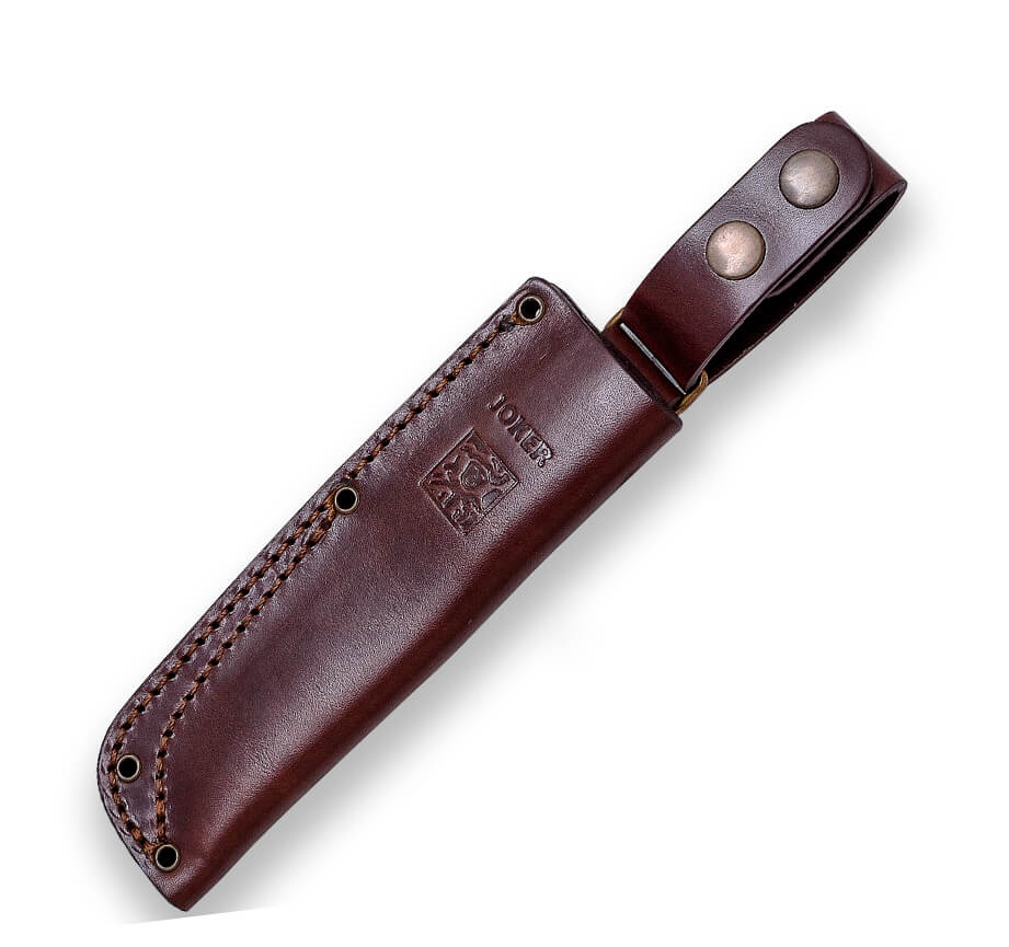 Joker BS9 Trampero S bushcraft knife with brown micarta handle and 10 cm scandi blade