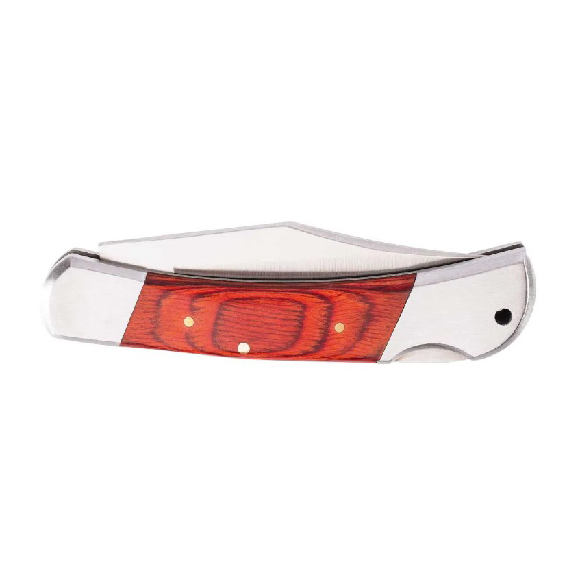 Hunting knife with pakka wood handle and 8.5 cm blade with lockback