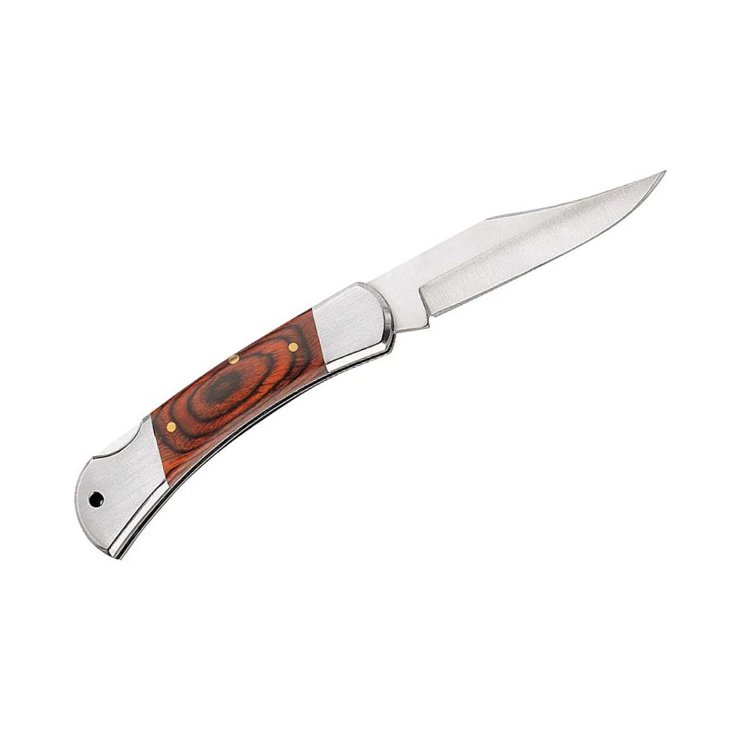 Hunting knife with pakka wood handle and 8.5 cm blade with lockback