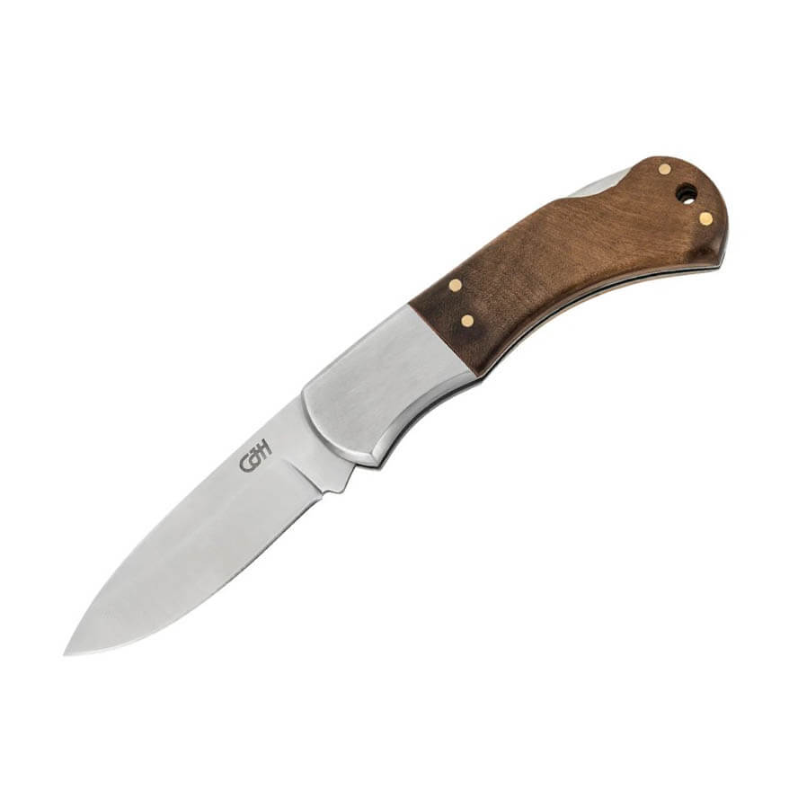 Canivete com cabo de madeira burl lockback e lâmina de aço inoxid...