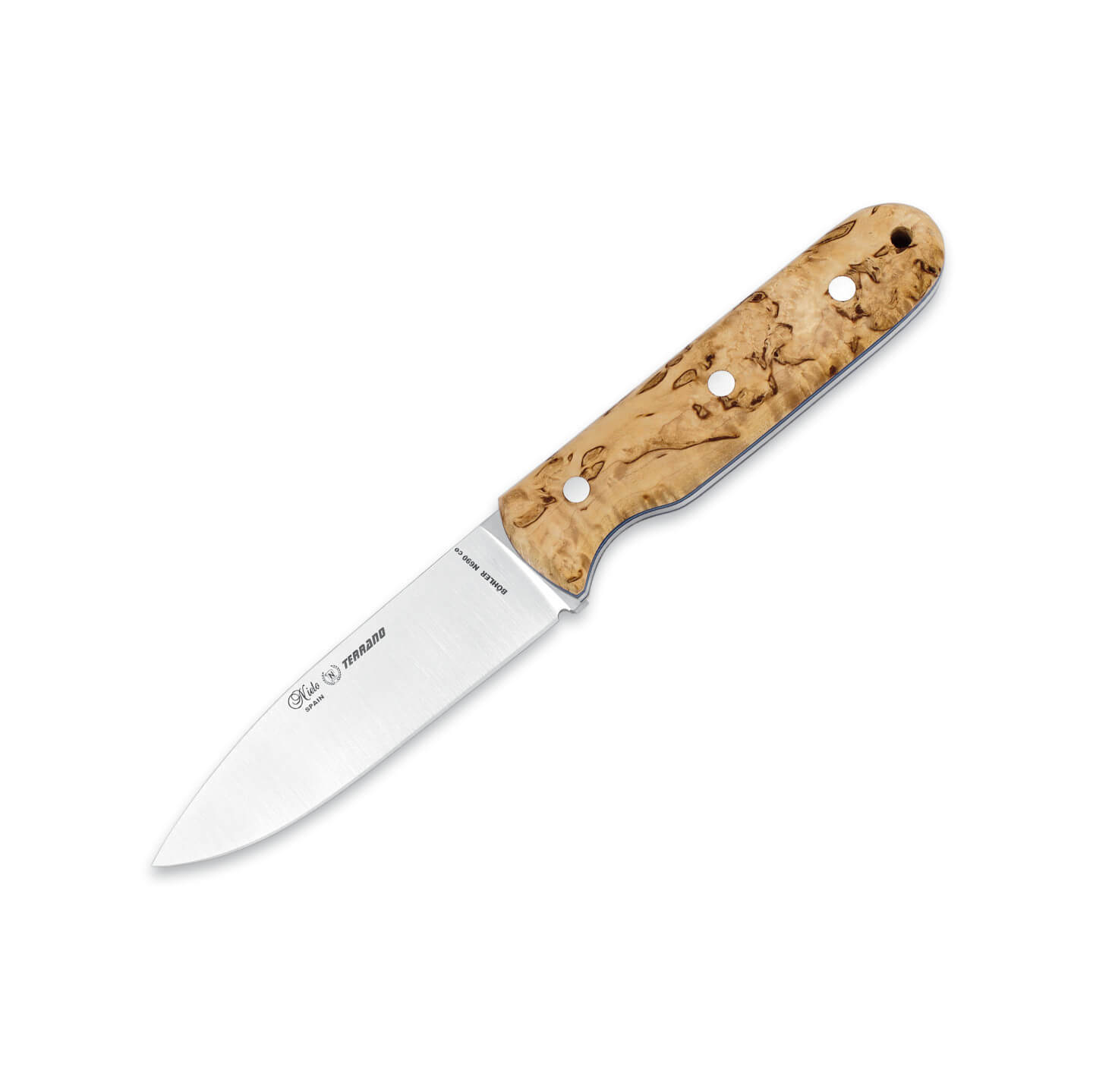 Nieto Terrano bushcraft knife with curly birch wood handle and fl...