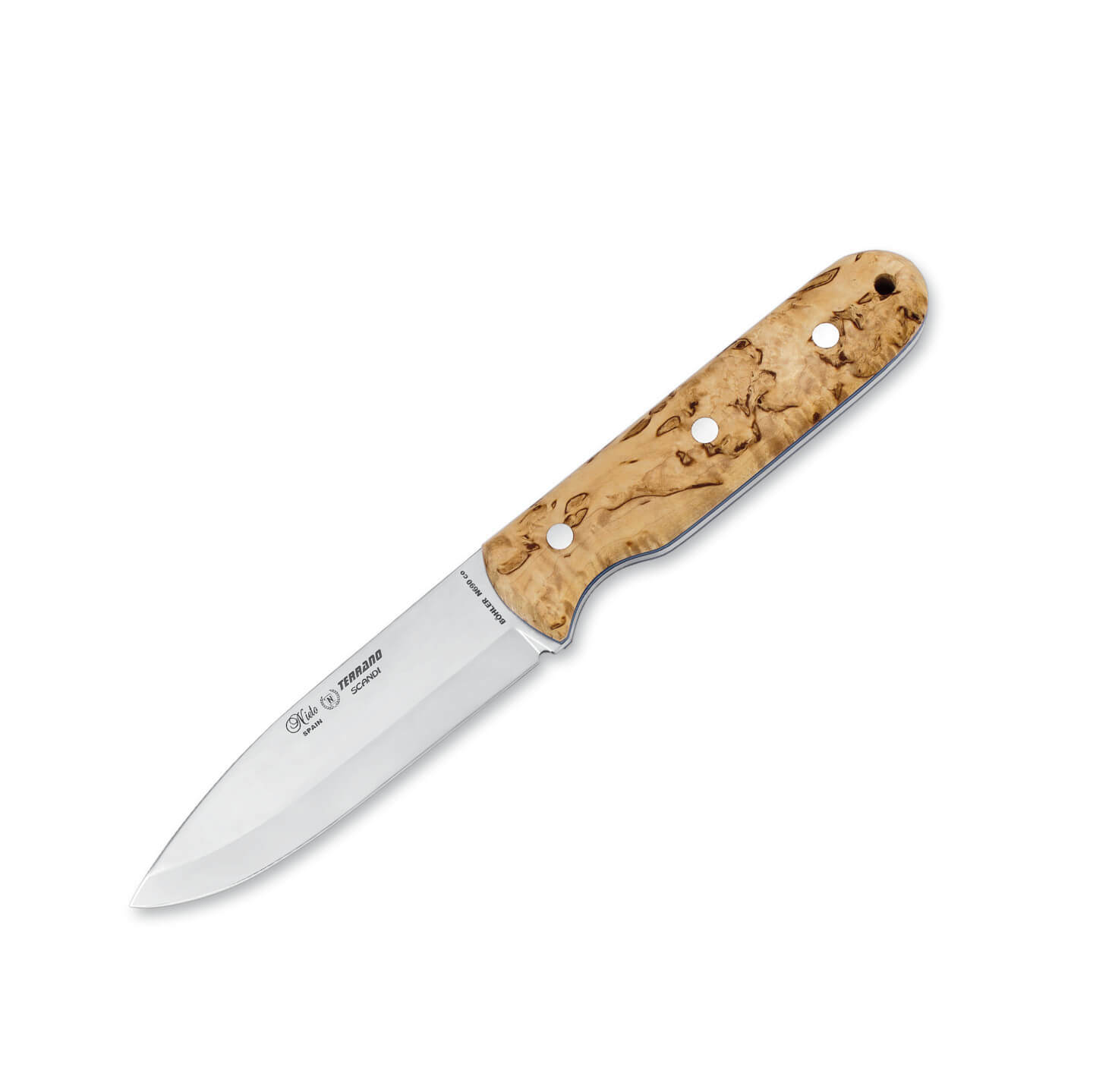 Nieto Terrano bushcraft knife with birch wood handle and scandi b...