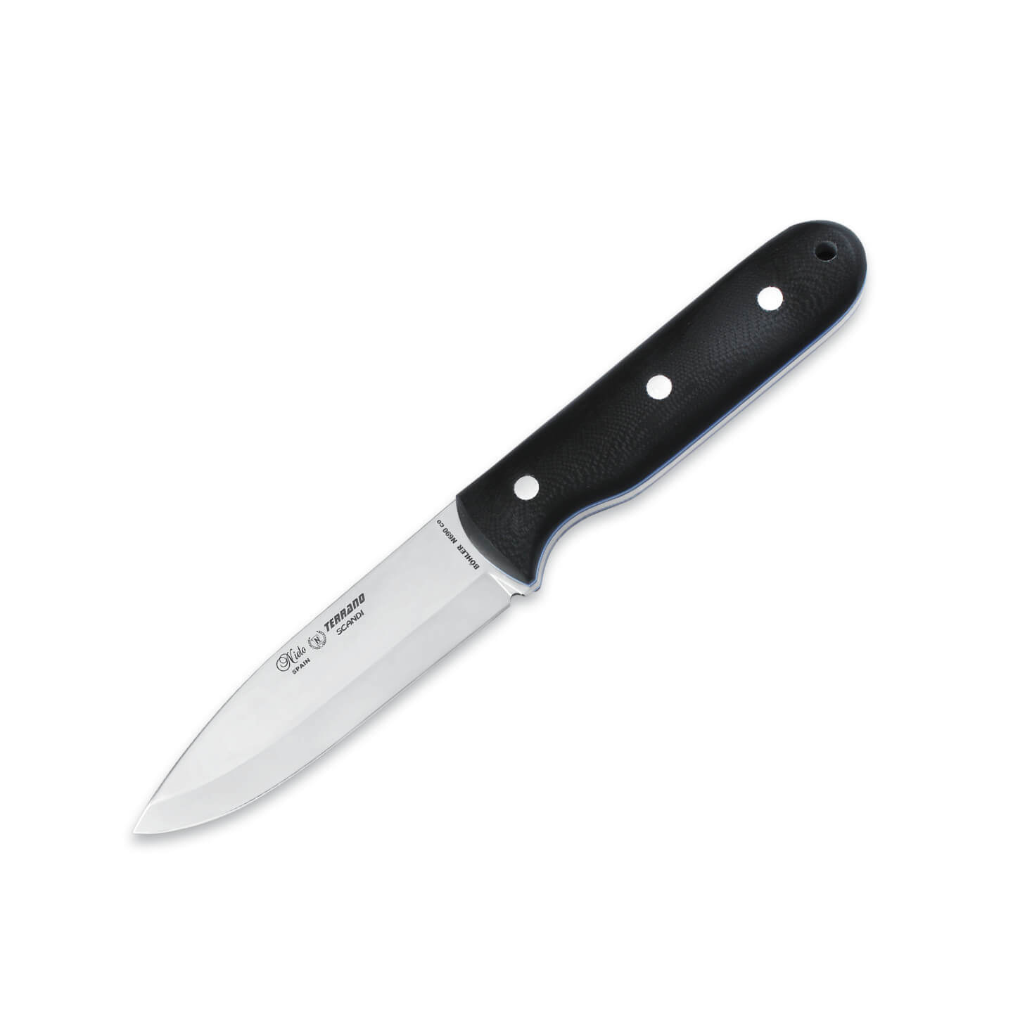 Nieto Terrano bushcraft knife with black G10 handle and scandi bl...