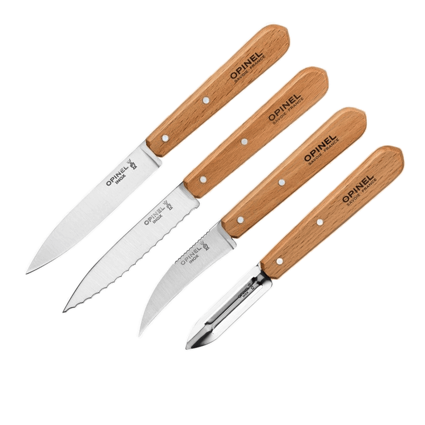 Set mit 4 einfachen Olivenholzmessern von Opinel.