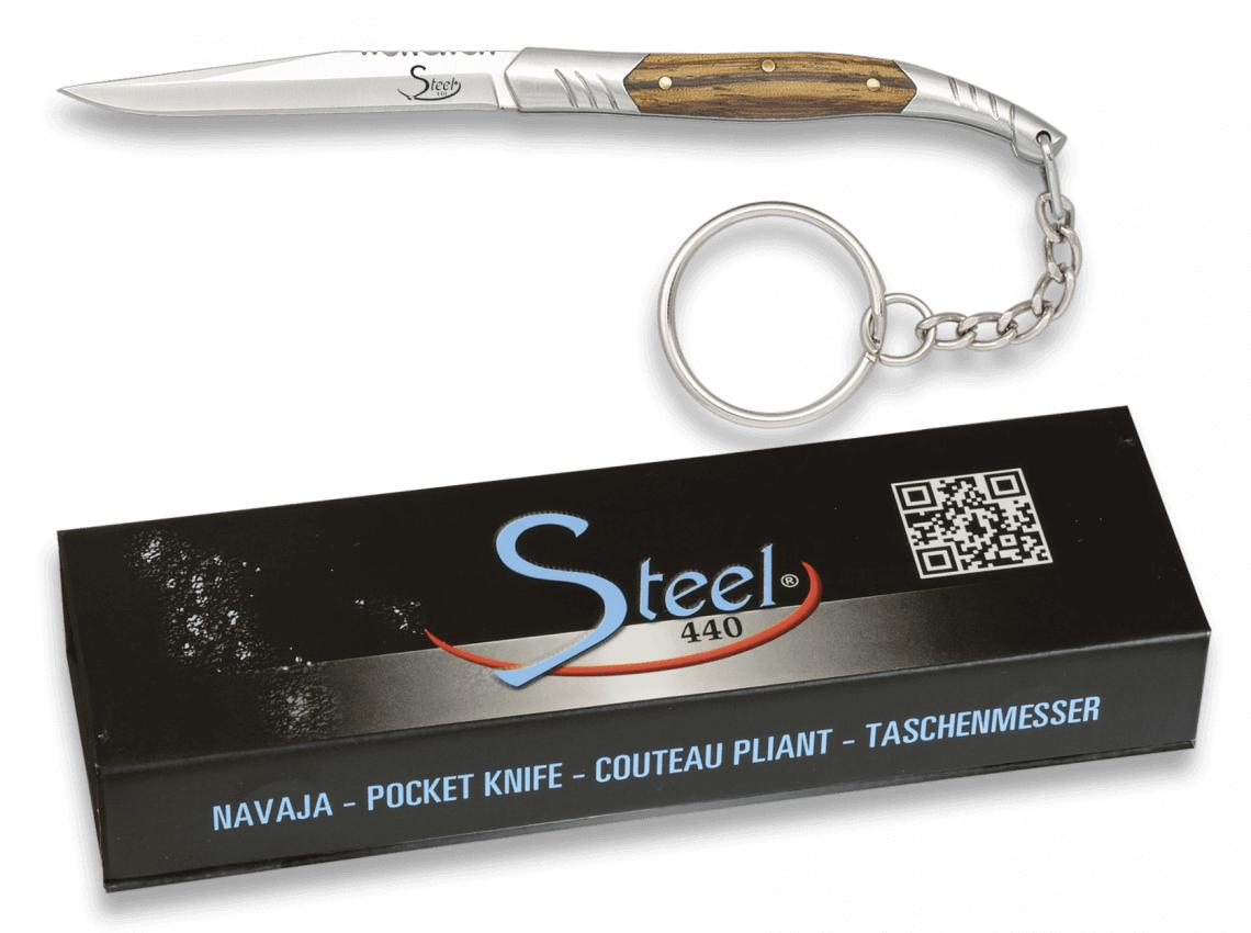 STEEL 440 pocket knife with zebra wood handle, steel ferrule and ...