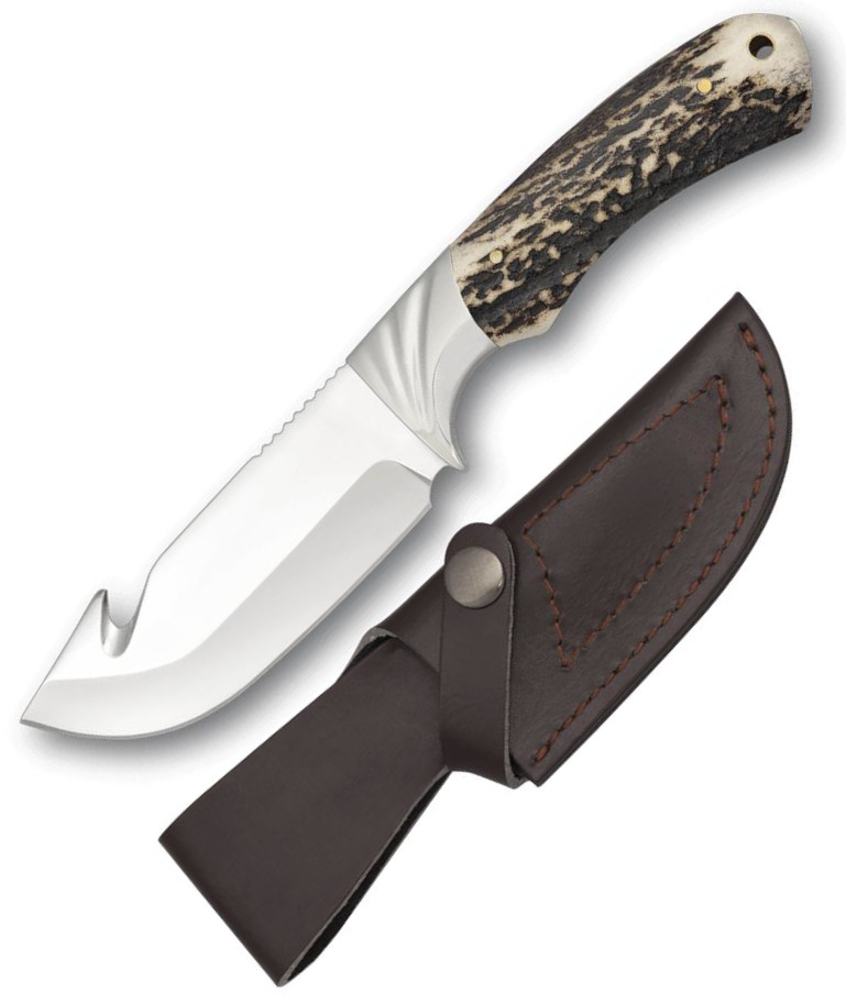 Faca de caça de esfola com cabo em chifre de veado, ralo em aço e...