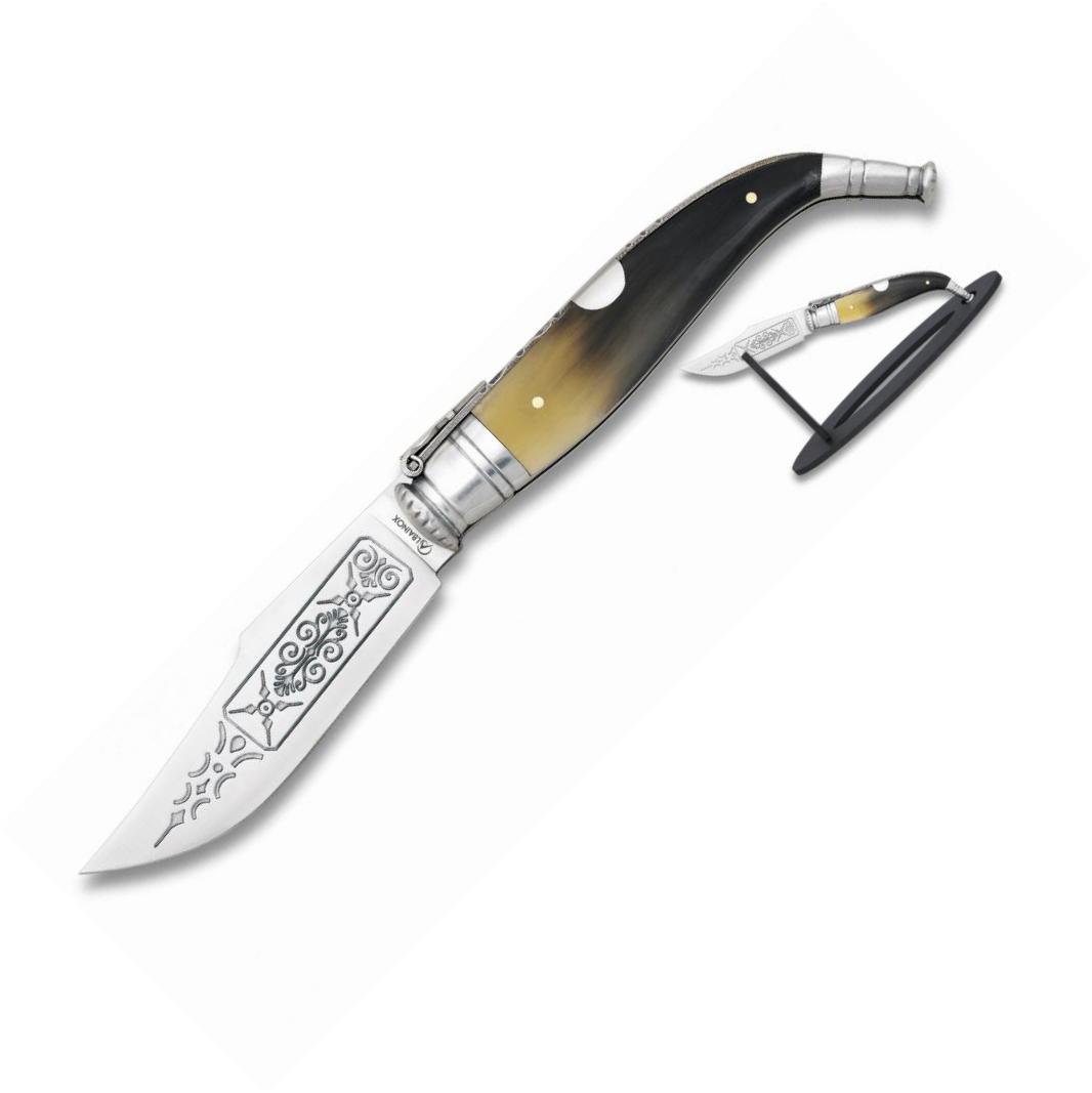 Classic Lujo pocket knife Nº1 with base, bull horn handle and 9.2...
