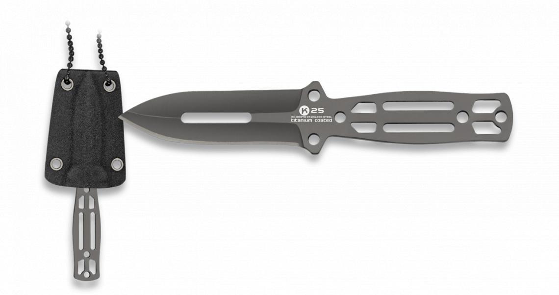 K25 Messer ohne Griffschalen mit 7,2 cm langer titanbeschichteter...